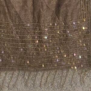 Decorative Chocolate Brown Silk Top Table Runner Beaded Fringe Sequins 70 x 14
